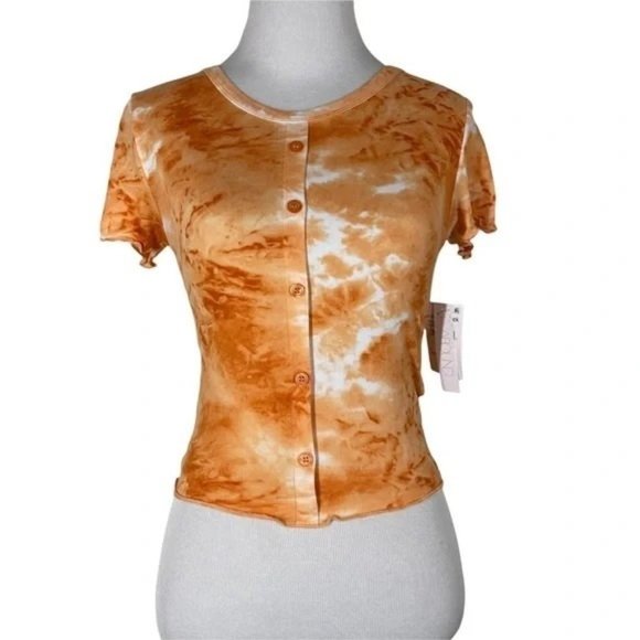 NWT Abound Orange Tie Dye Button Up Tee Shirt Size M - Picture 2 of 10